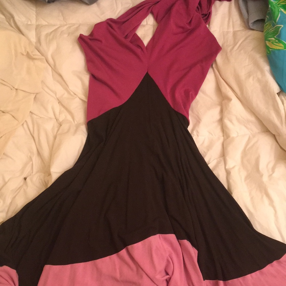 Pink flowy circle skirt halter neck dress